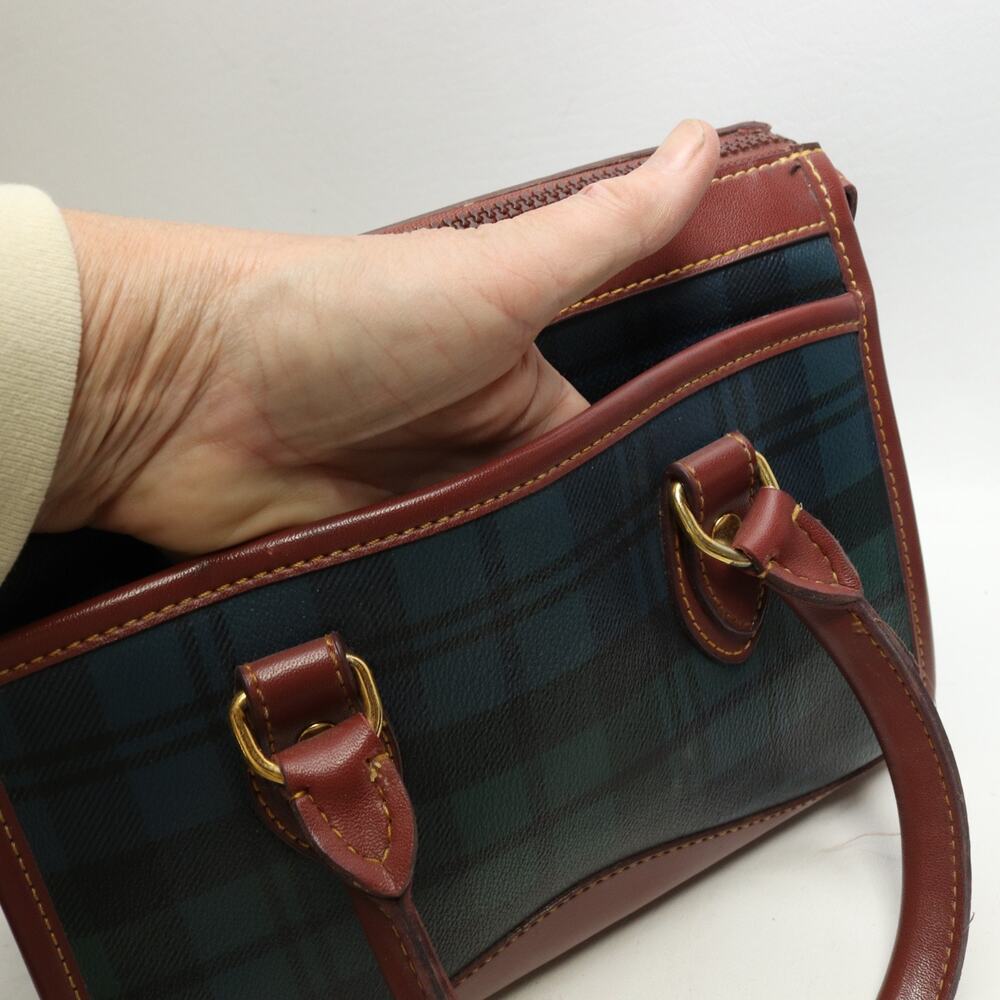 Vintage Polo Ralph Lauren Plaid Boston Bag Satchel Leather Trim Top Handles - Picture 10 of 16